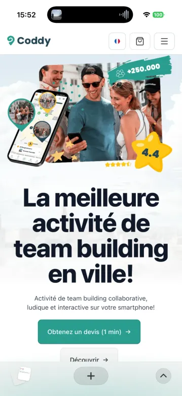 Parcours team building de Coddy, avec demande de devis en une minute