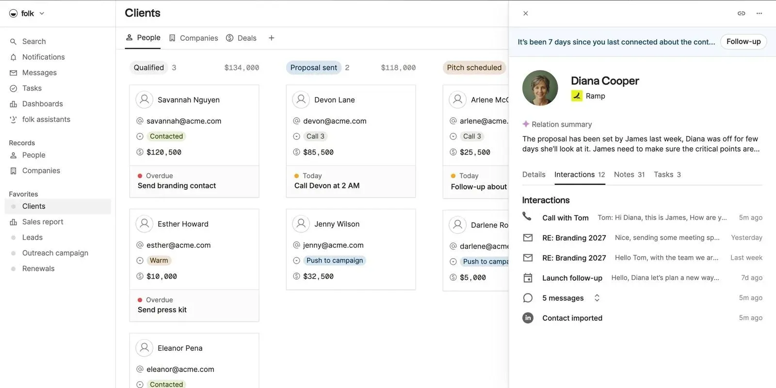 folk : liste de contacts et fiche relation