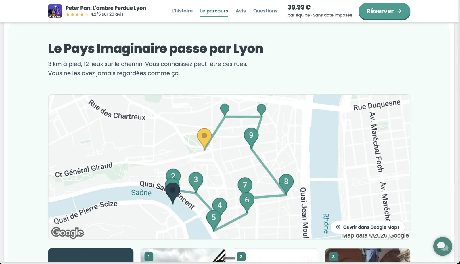 The new route map, with the booking bar at the top